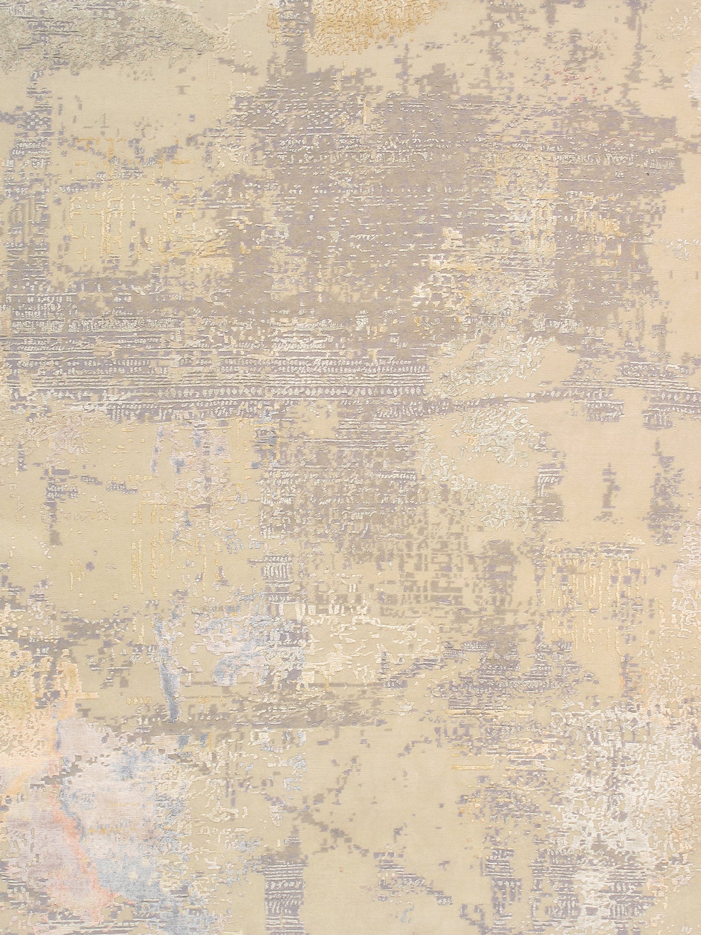 Beige/Grey Hand-Knotted Silk & Wool Area Rug