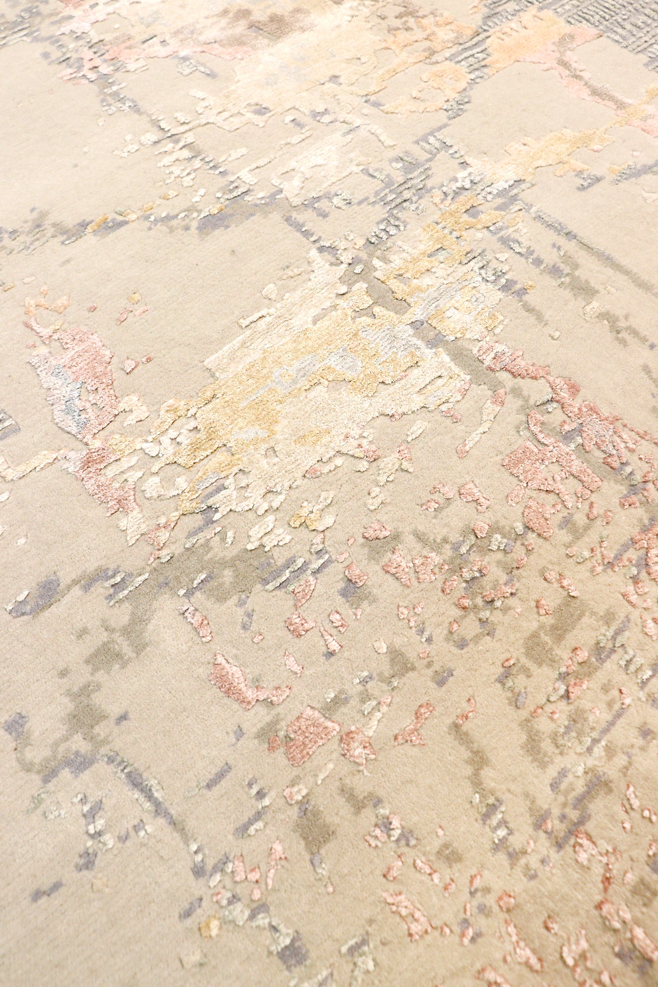 Beige/Grey Hand-Knotted Silk & Wool Area Rug