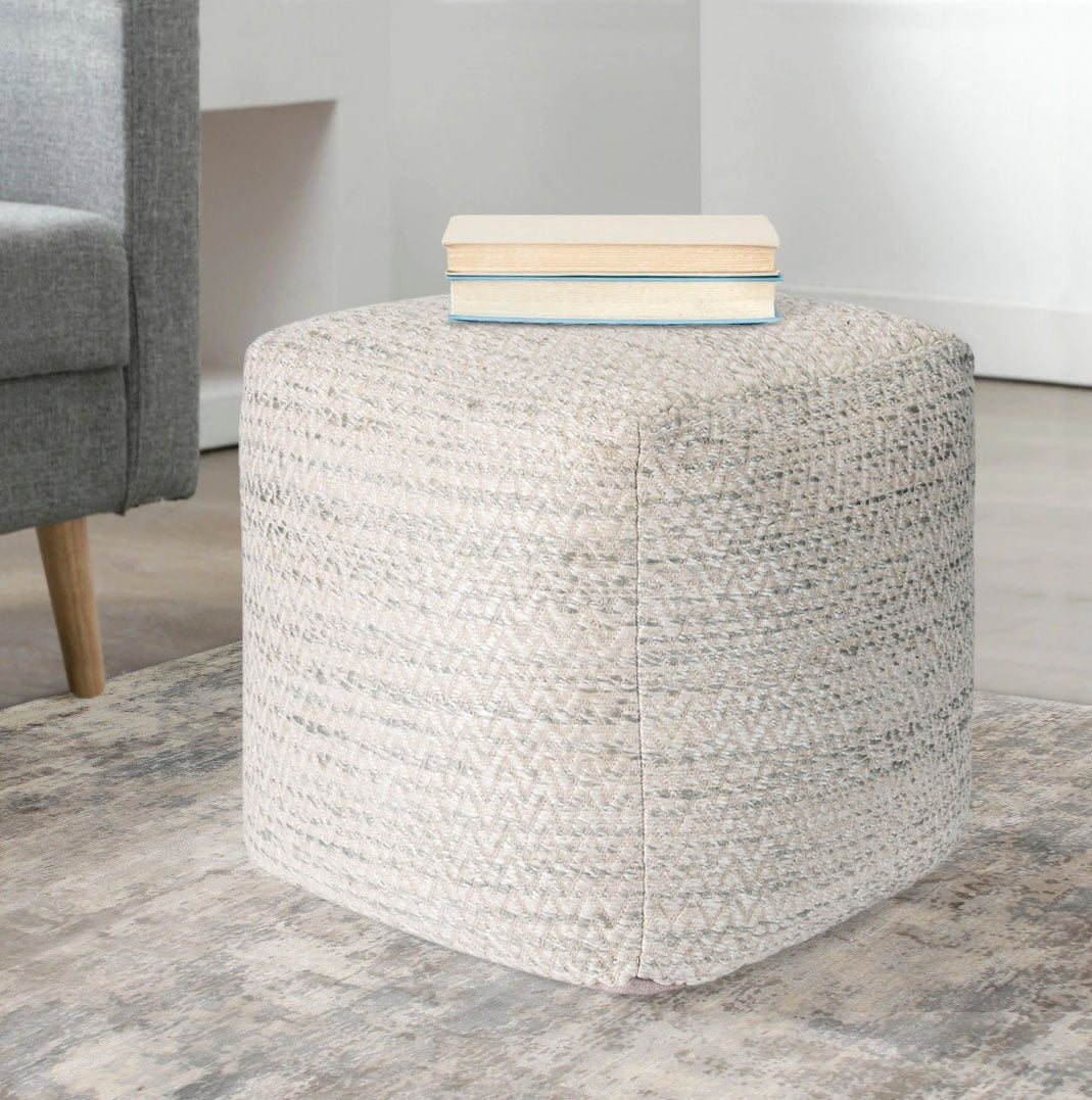 Galaxy Zig-Zag Pouf Ottoman Ivory/Silver