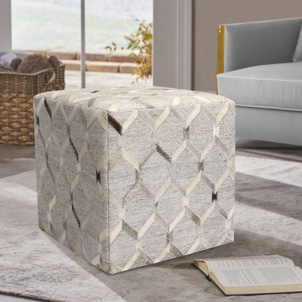 Galaxy Cowhide & Sari Silk Pouf Ottoman