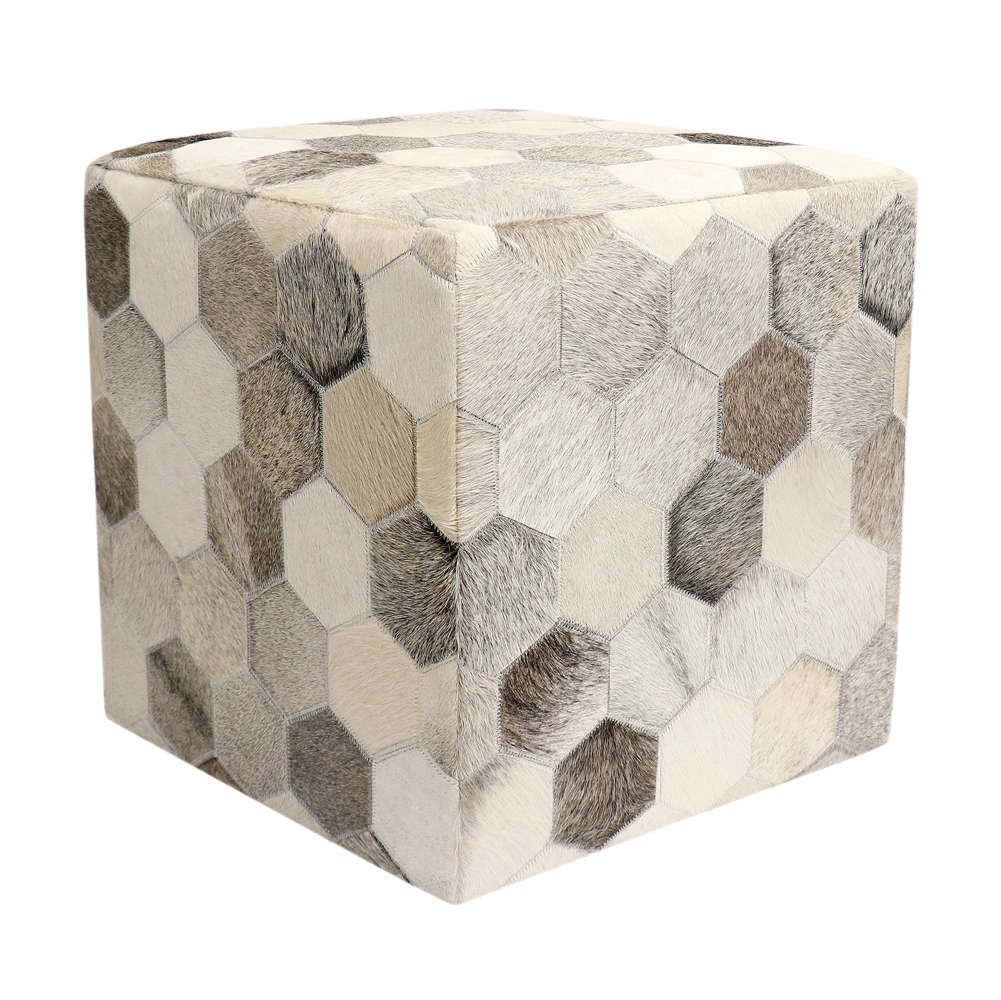 Galaxy Cowhide Pouf Ottoman Silver/Gray