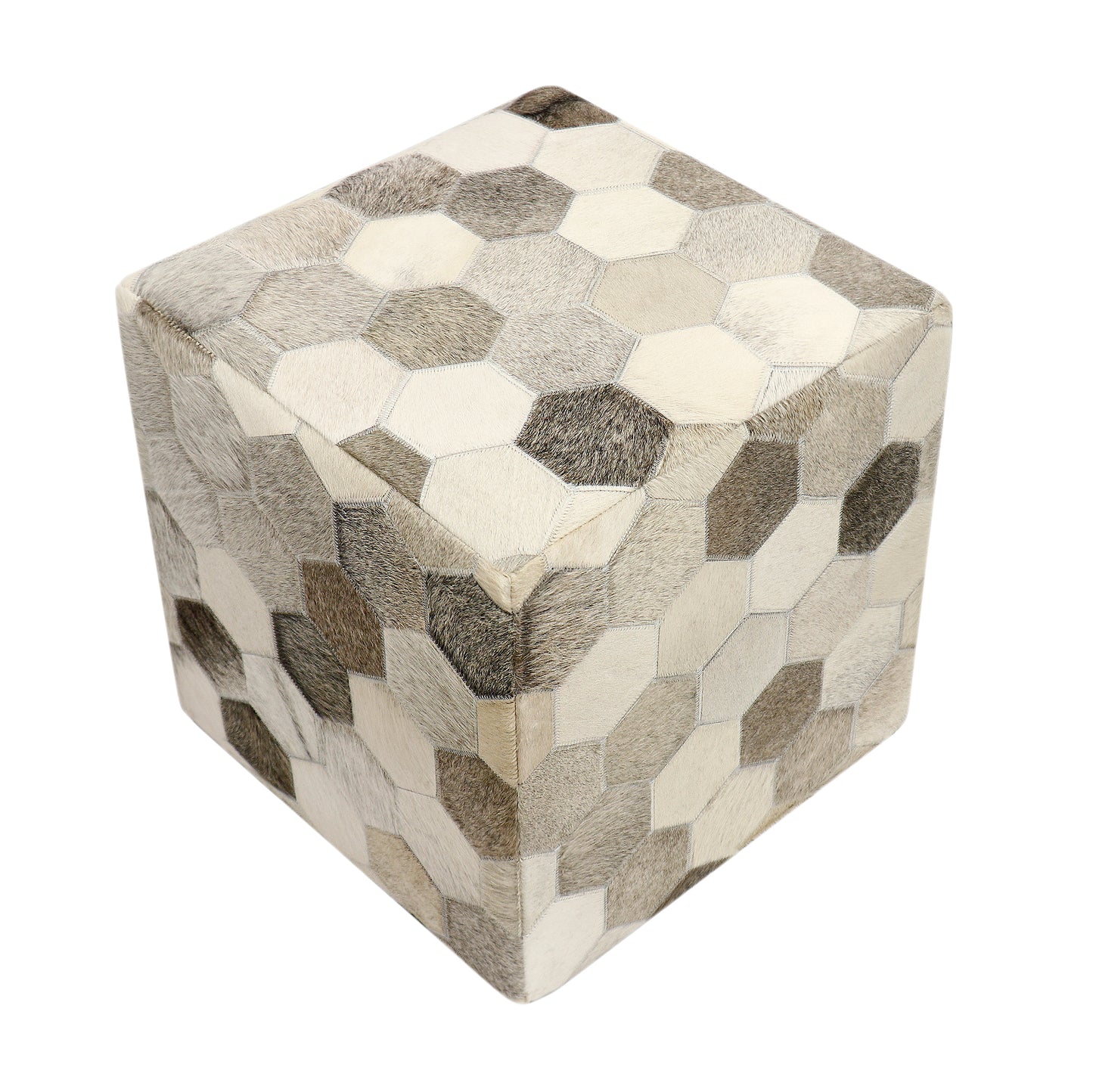 Galaxy Cowhide Pouf Ottoman Silver/Gray