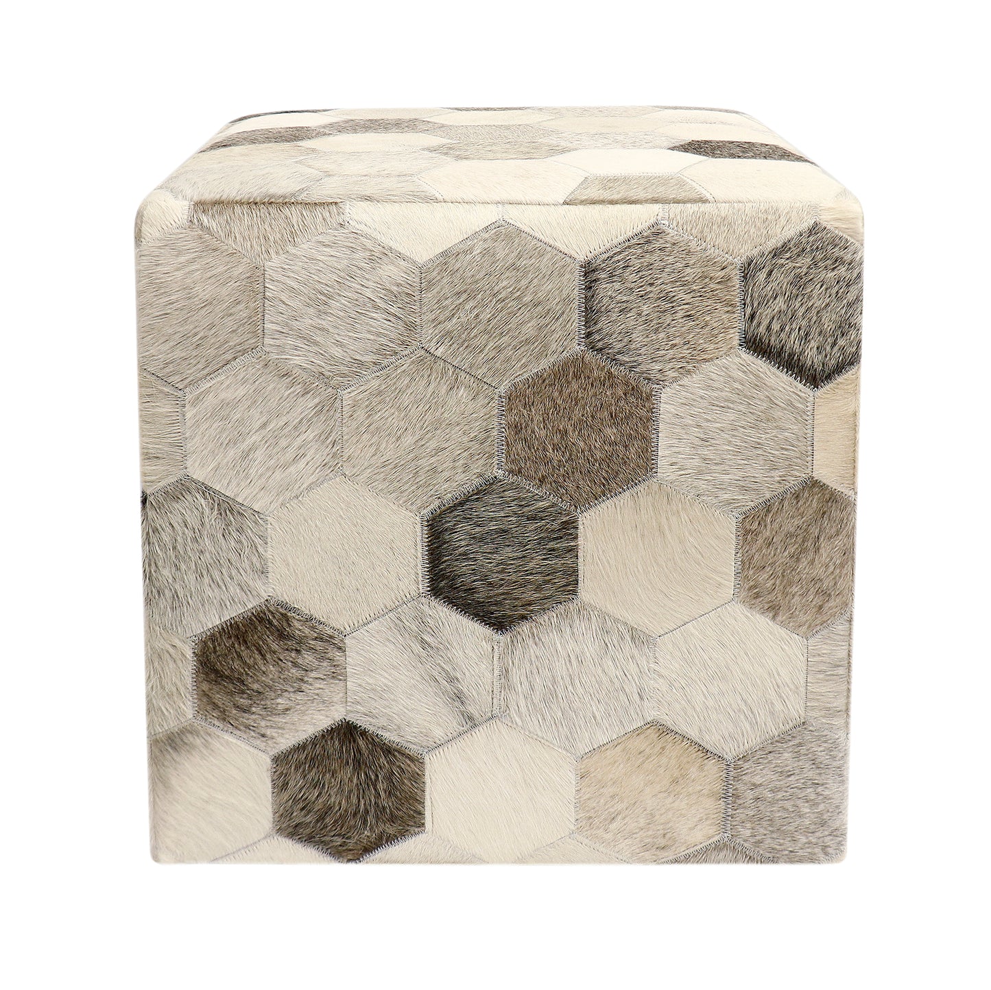 Galaxy Cowhide Pouf Ottoman Silver/Gray