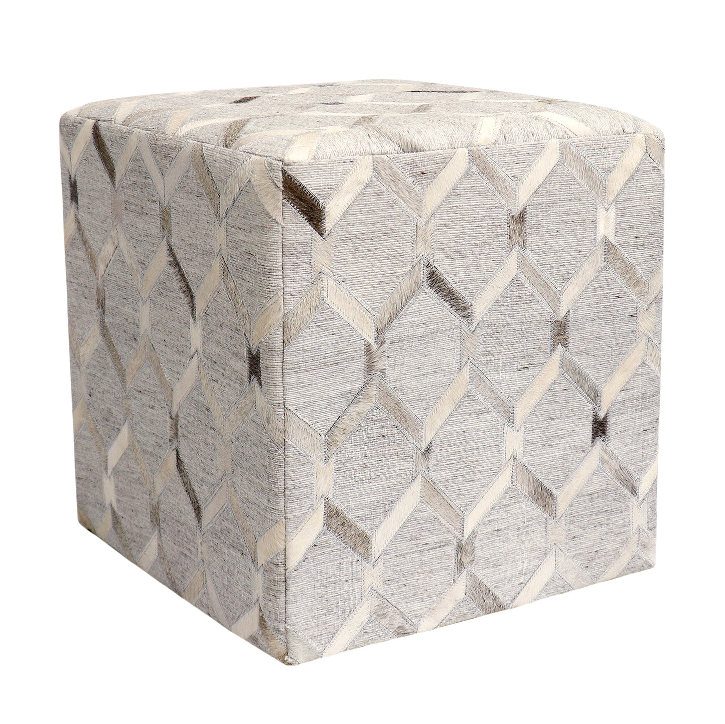 Galaxy Cowhide & Sari Silk Pouf Ottoman