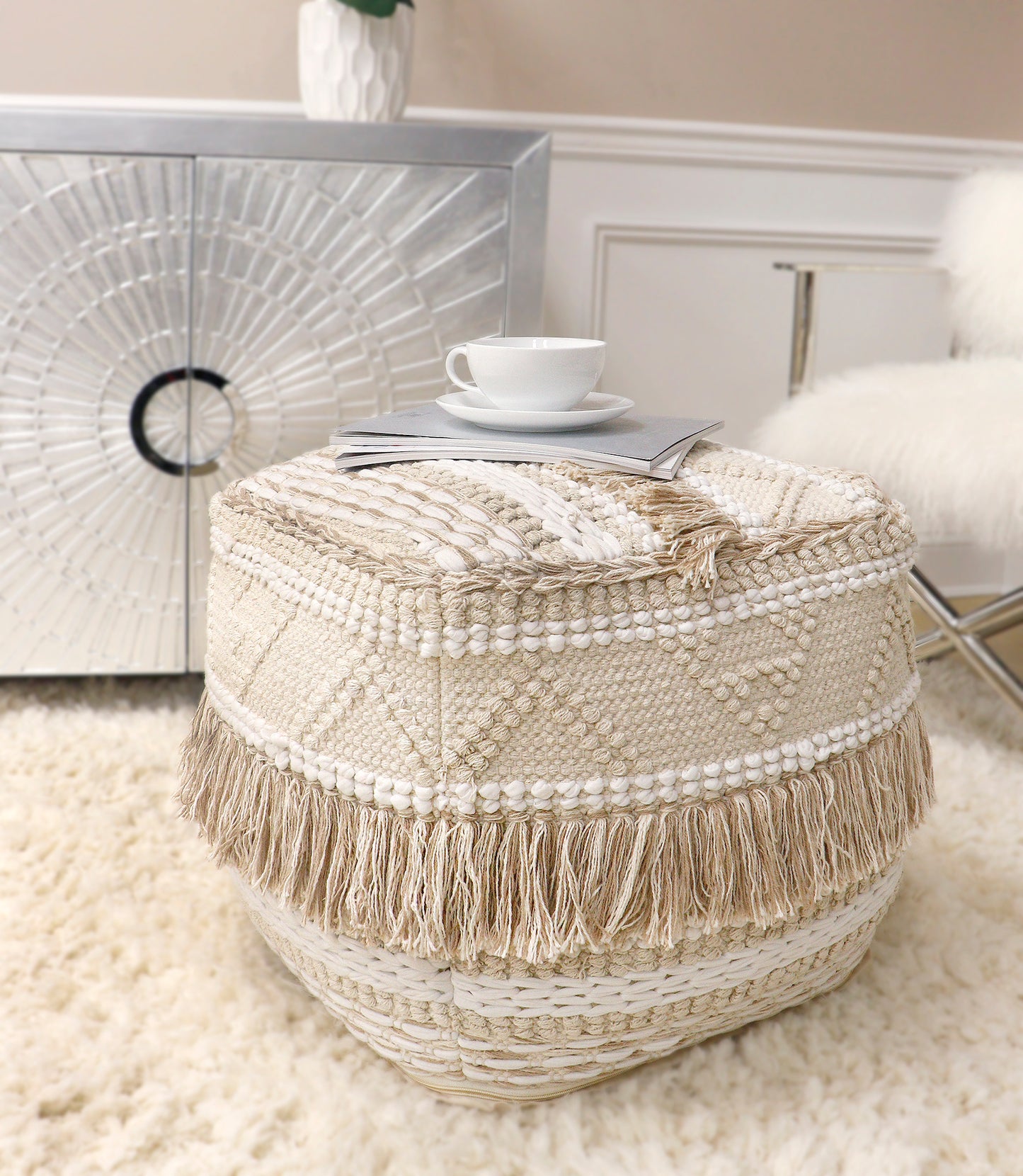 Beige Grandcanyon Cotton Pouf