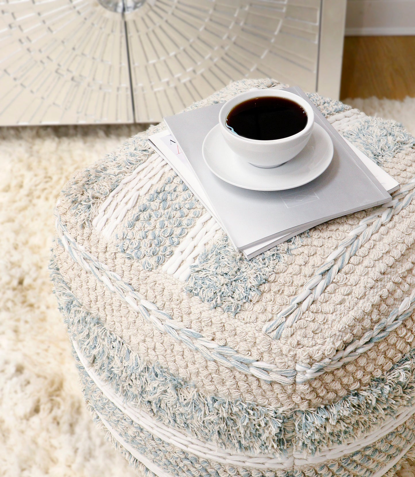 Beige Navy Grandcanyon Cotton Pouf