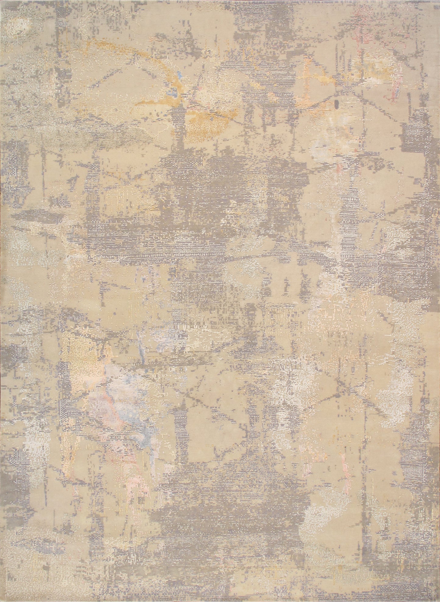 Beige/Grey Hand-Knotted Silk & Wool Area Rug