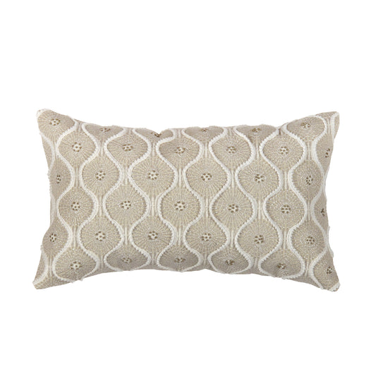 Naples Cotton & Bsilk Embroidered Pillow Beige/Ivory