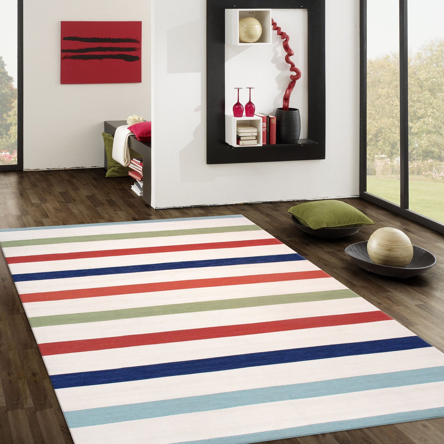 Stripped Colorful Handwoven Indoor/Outdoor Area Rug