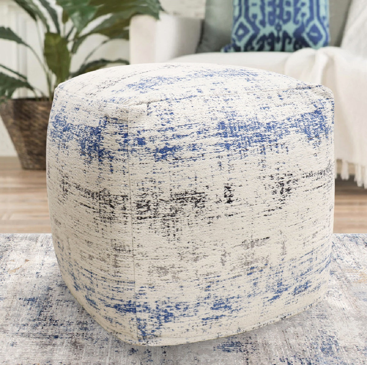 Ivory Blue Grandcanyon Cotton Pouf